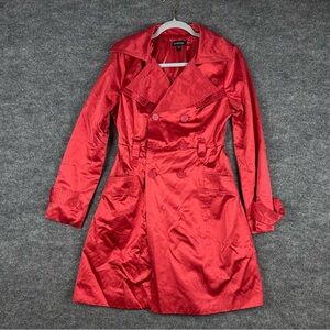 bebe red satin double-breasted trench coat (S)